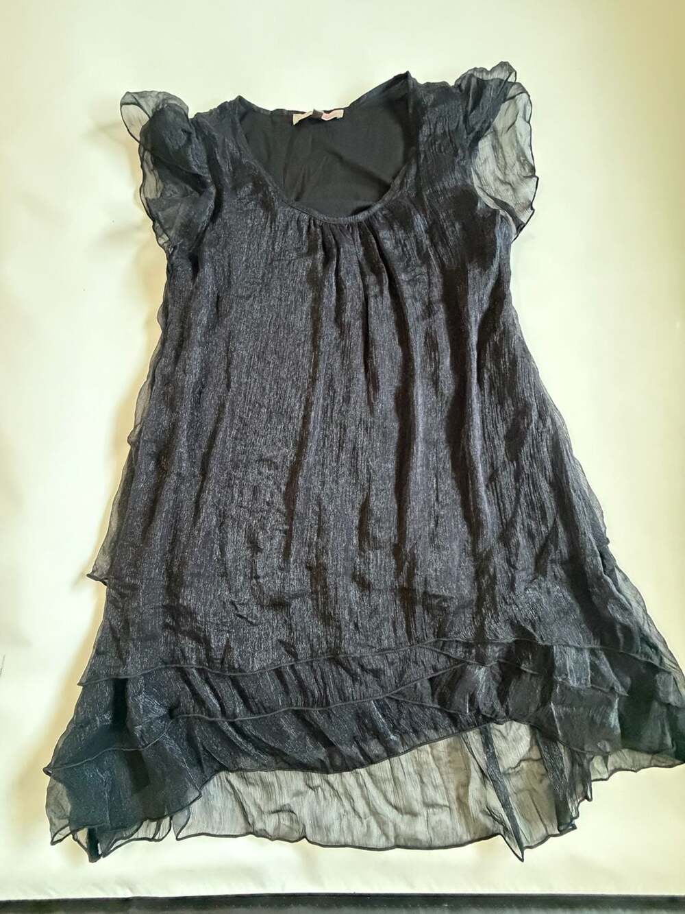 Pretty Angel Black Sheer Ruffle Babydoll Dress L Fairy Whimsy Y2K Goth - Picture 1 of 7
